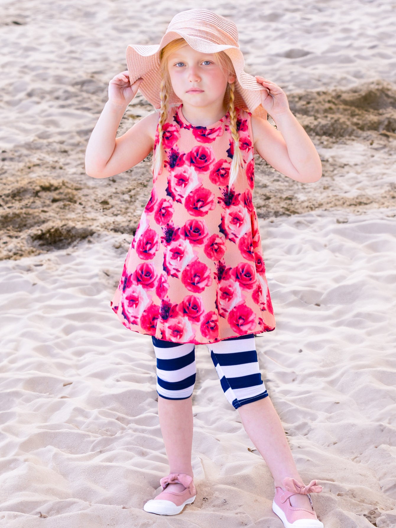 Girls' Floral Top & Striped Leggings Set Wholesale