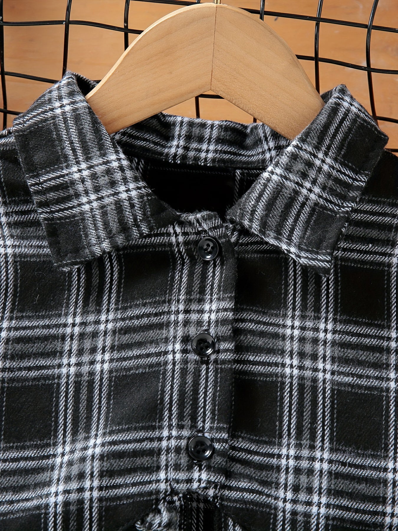 Girls' Plaid Crop Shirt and Black Spaghetti Strap Jumpsuit Set Wholesale