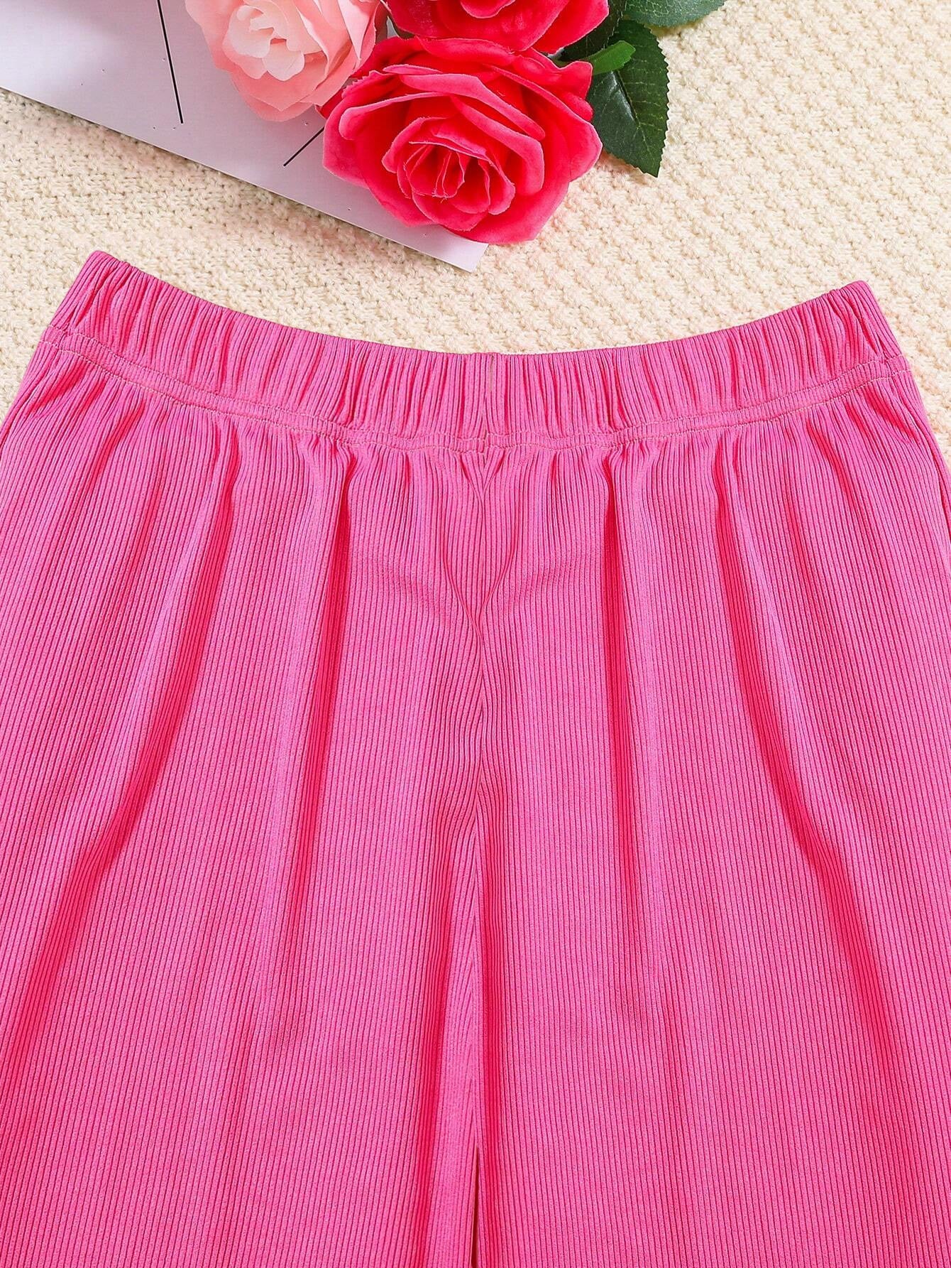 Girls'tank Top & Flared Pink Pants Set Wholesale