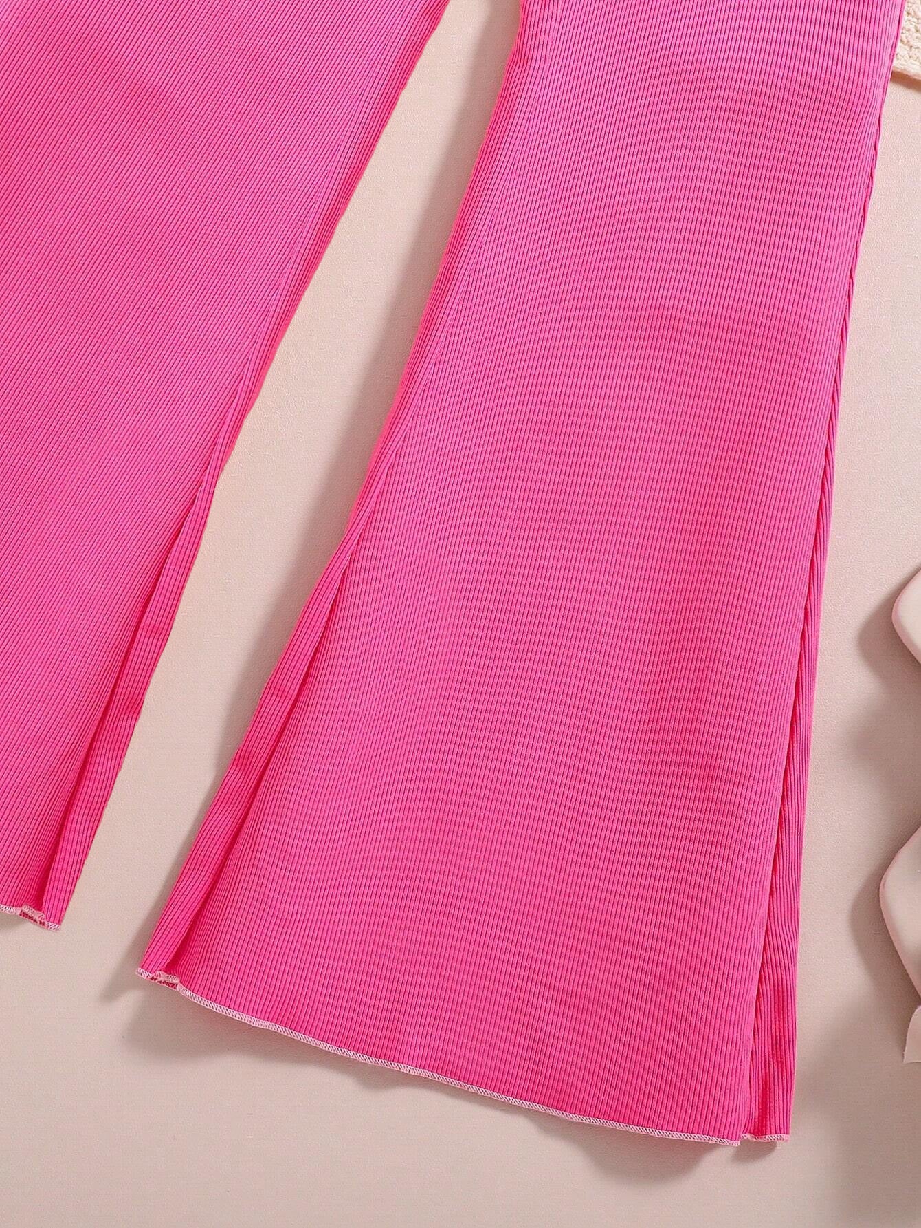 Girls'tank Top & Flared Pink Pants Set Wholesale
