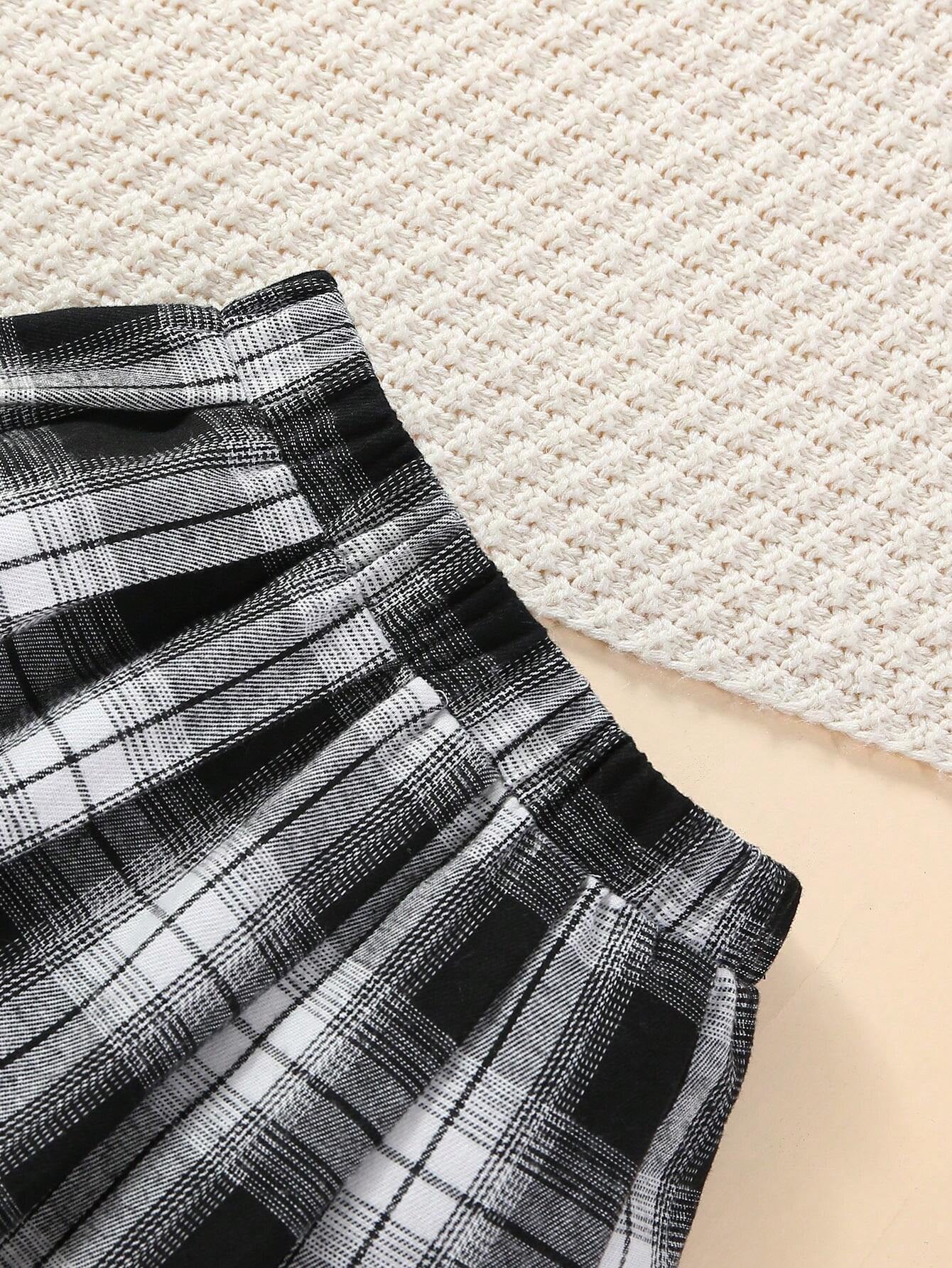 Girls' New York Plaid Collar Sweatshirt & Skirt Set Wholesale