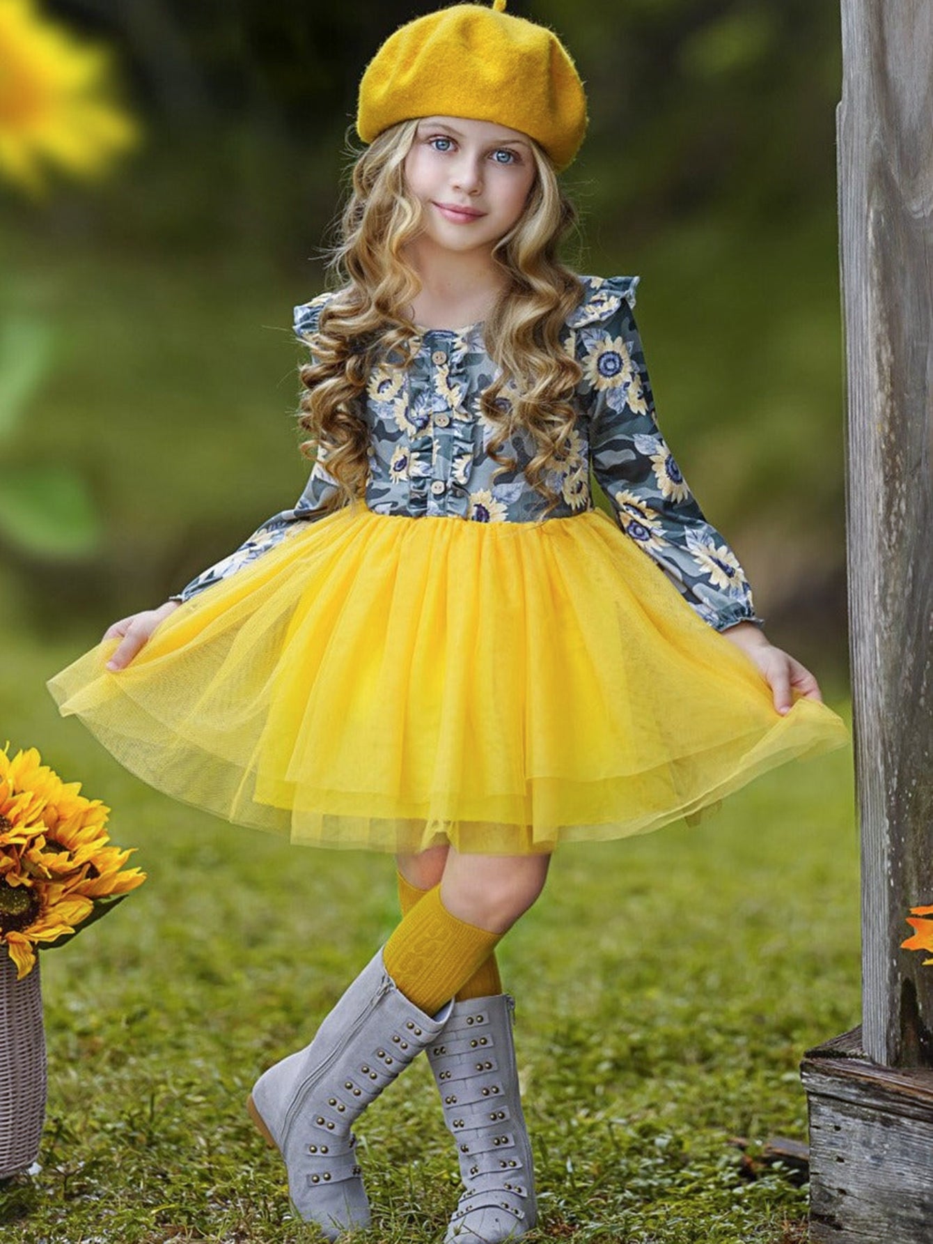 Sunflower Camouflage Tutu Dress Wholesale