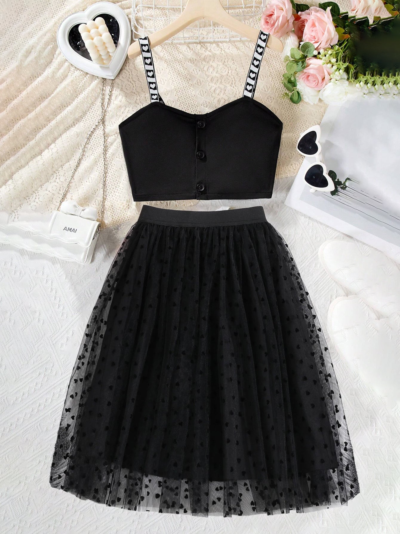 Girls' Elegant Party Outfit with Heart Straps Wholesale