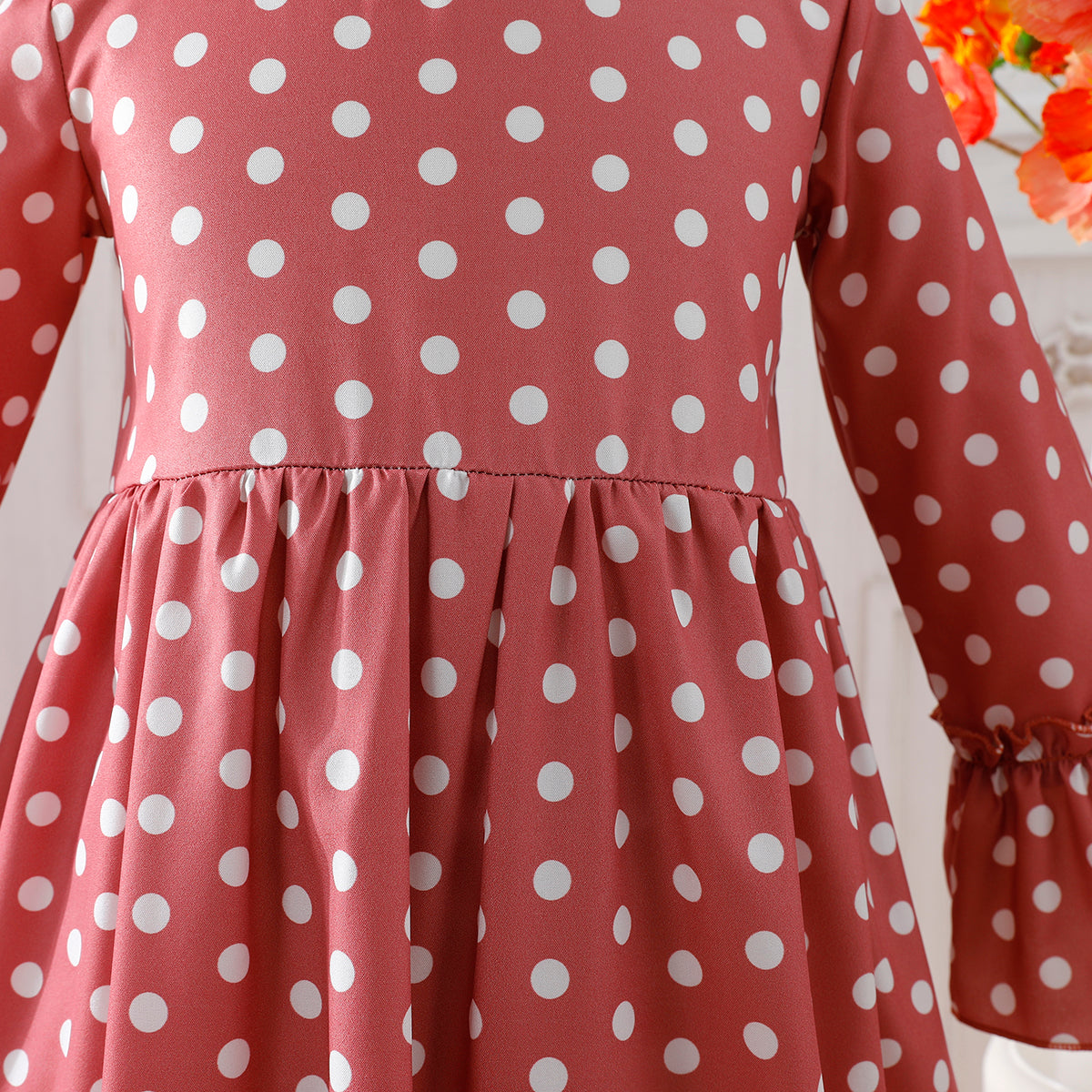 Girls' Red Polka Dot Dress with Bell Sleeves Wholesale