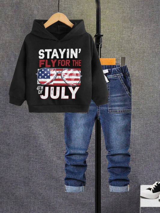 4th of July Hoodie & Denim Jeans Set for Boys Wholesale