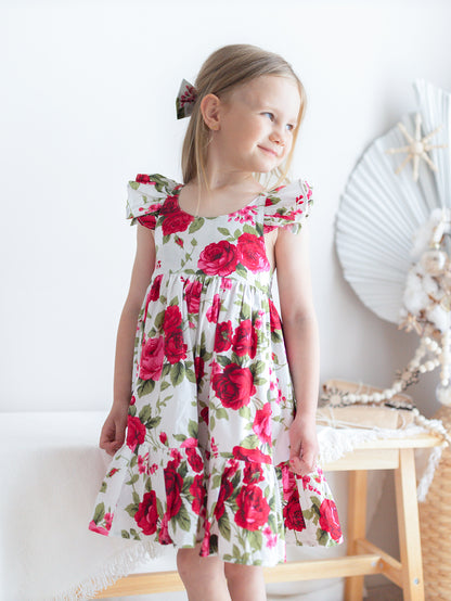 Girls' Ruffled Cap Sleeve Floral Dress Wholesale