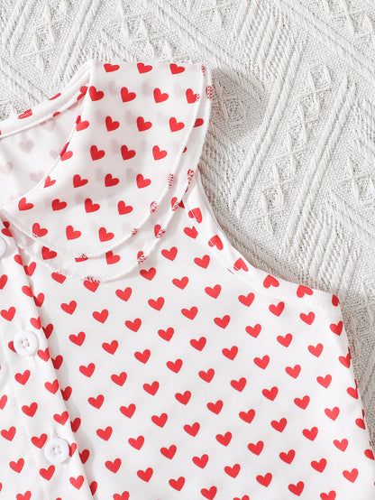 Girls' Pleated Skirt and Heart-Print Blouse Set Wholesale