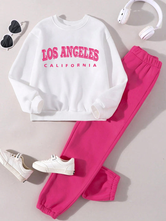 Girls' Los Angeles California Sweatshirt & Pink Jogger Set Wholesale