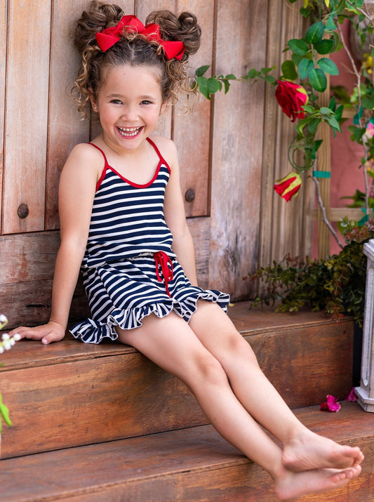 Wholesale Nautical Stripe Ruffle Romper for Girls