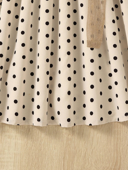 Girls' Ruffled Long Sleeve Polka Dot Dress with Belt Wholesale