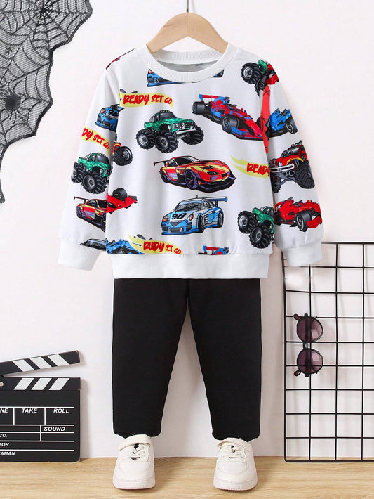 Race Car Print Pullover & Jogger Set for Kids Wholesale