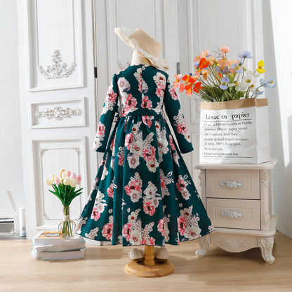 Girls' Dark Green Floral Dress Wholesale