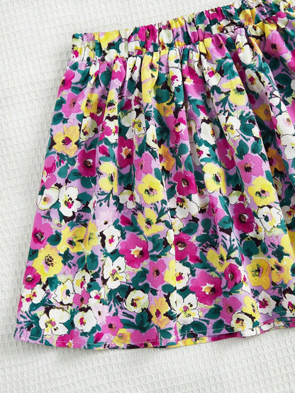 Girls' Floral Skirt and Hot Pink One-Shoulder Top Set Wholesale