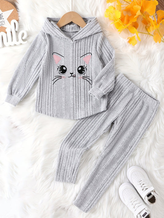 Wholesale Girls’ Cozy Grey Knit Hoodie and Pants Set