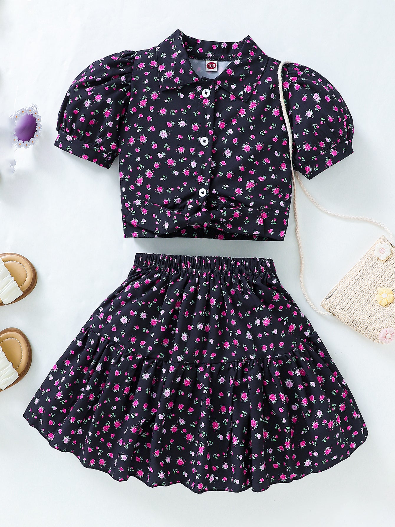 Girls' Floral Two-Piece Set Wholesale