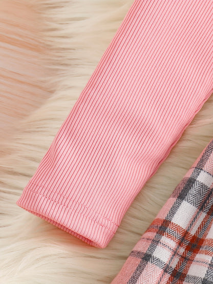 Girls' Pink Plaid Dress with Ruffle Sleeves - Long Sleeve Wholesale