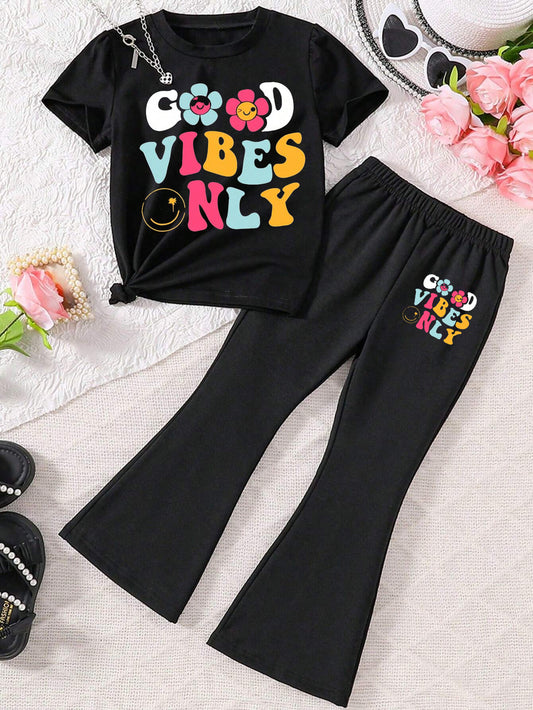 Girls' Graphic Tee and Flared Pants Set Wholesale