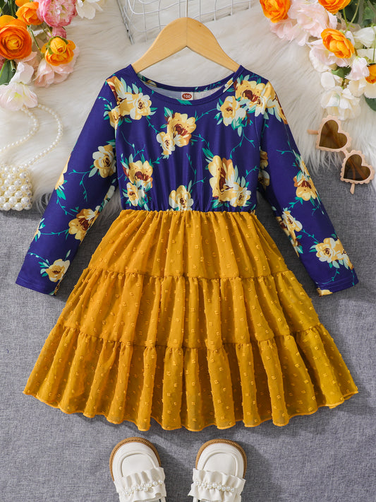 Floral Tiered Long-Sleeve Dress for Girls Wholesale