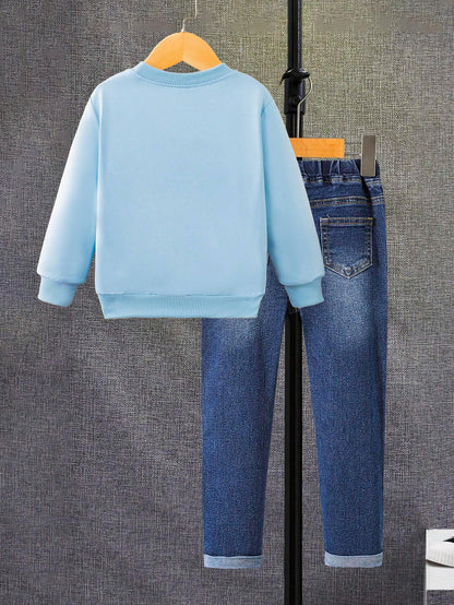 Boys' Truck Graphic Sweatshirt & Denim Jeans Se Wholesale