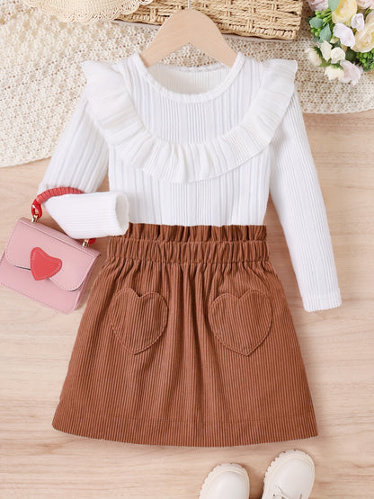 Two-piece Ruffled Long-sleeve Top and Skirt Set