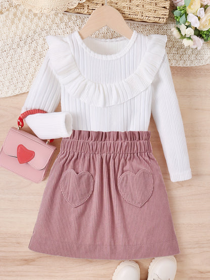 Two-piece Ruffled Long-sleeve Top and Skirt Set