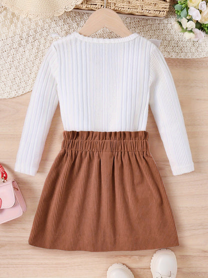 Two-piece Ruffled Long-sleeve Top and Skirt Set