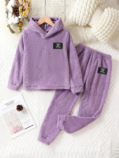 Ultra-Soft Purple Plush Hoodie Toddler Set