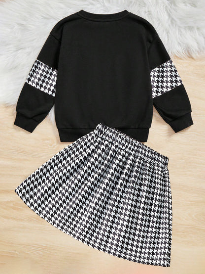 Girls' Houndstooth Teddy Sweatshirt & Skirt Set Wholesale