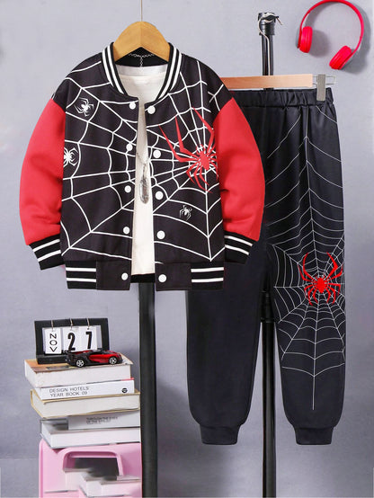 Spider Web Design Boys' Varsity Jacket & Joggers Set