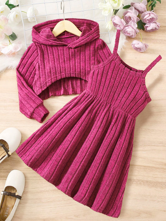 Girls' Ribbed Knit Dress with Matching Hoodie Wholesale