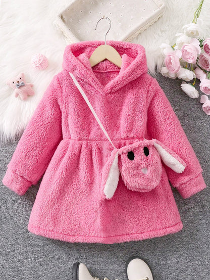 Adorable Pink Plush Toddler Coat with Cute Bunny Purse Wholesale