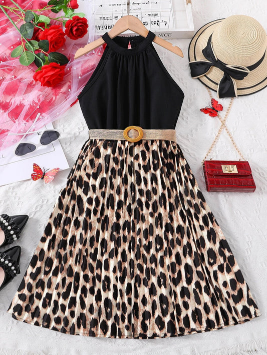 Girls' Leopard Print Halter Neck Dress Wholesale