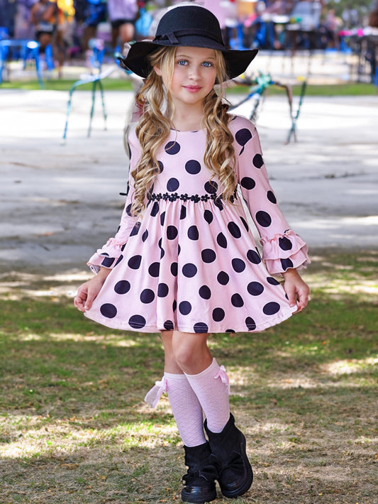 Girls' Polka Dot Dress with Bell Sleeves Wholesale