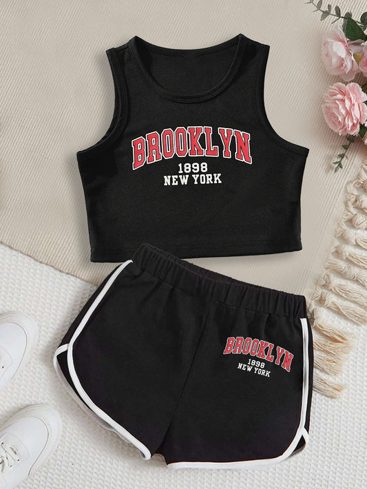 Girls' "Brooklyn 1898 New York" Athletic Tank & Shorts Set Wholesale