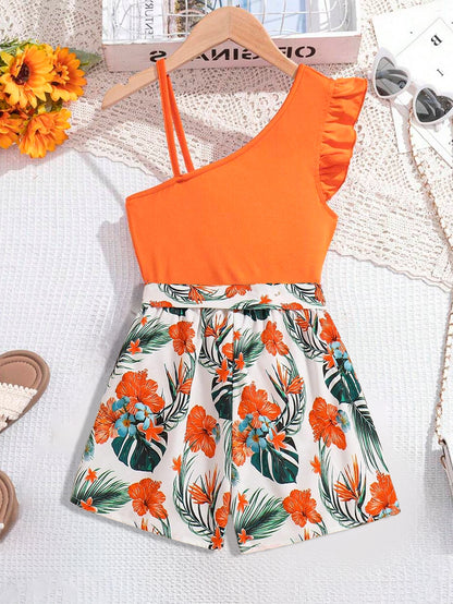 Tropical Bliss One-Shoulder Top & Floral Shorts Set