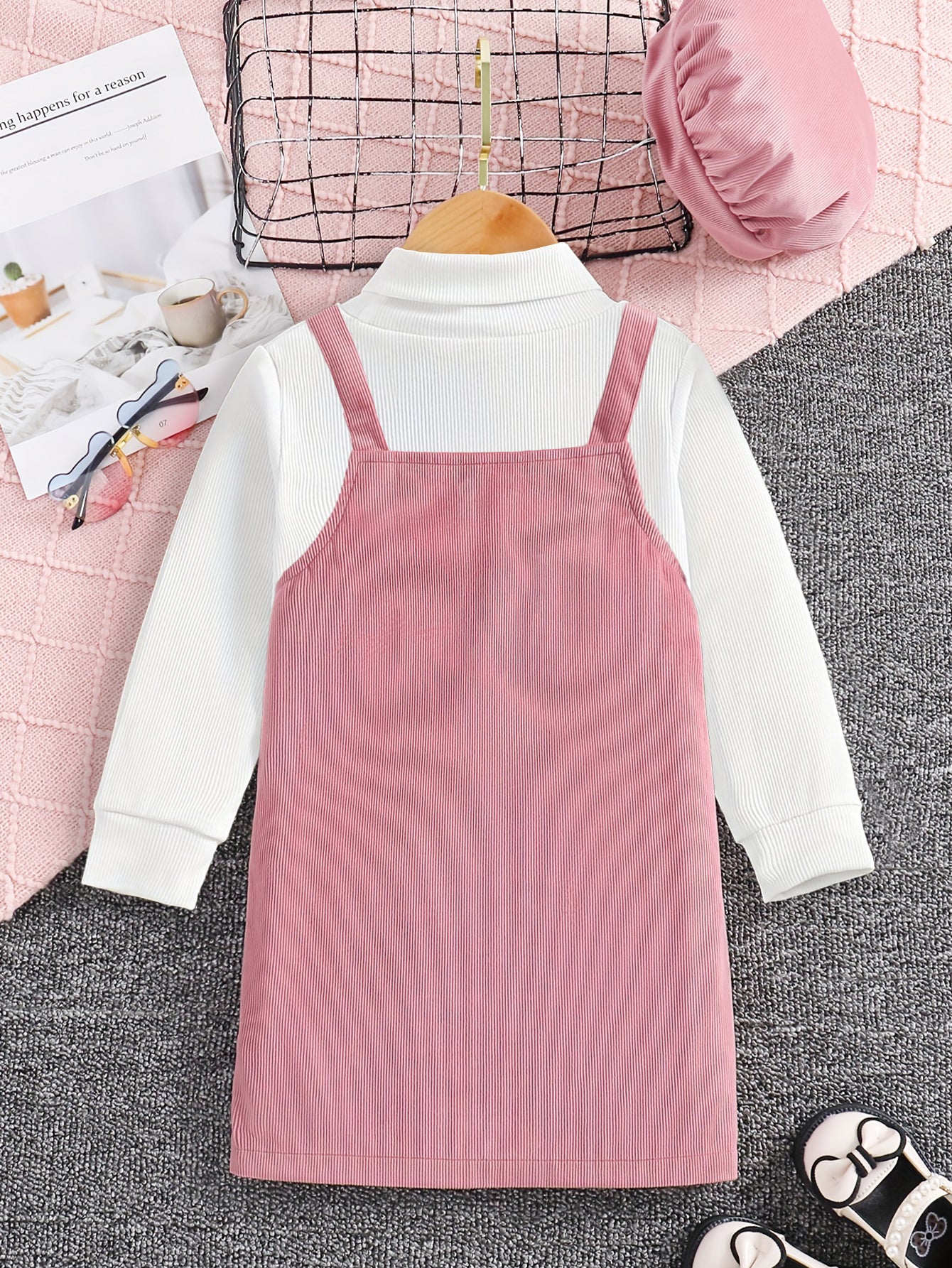 Girls’ Pink Fox Pinafore Dress Set Wholesale