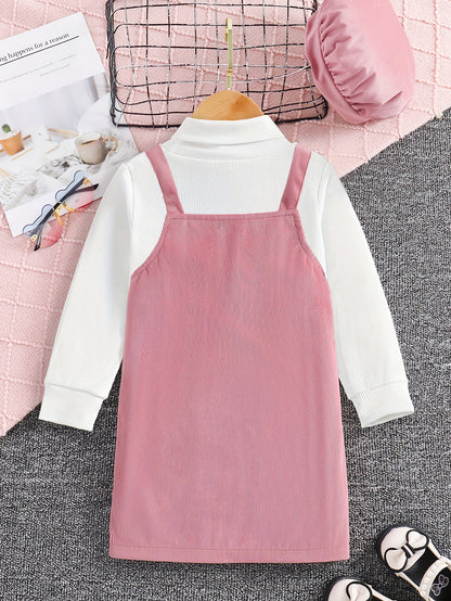 Girls’ Pink Fox Pinafore Dress Set Wholesale