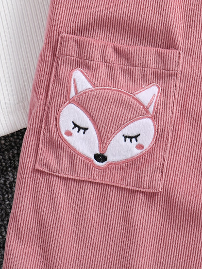 Girls’ Pink Fox Pinafore Dress Set Wholesale