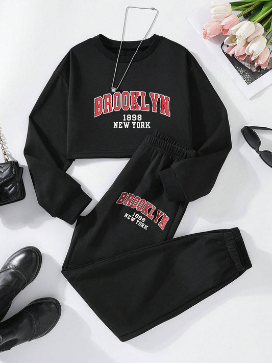 Wholesale Trendy Girls' NYC-Inspired Sweatshirt &  Joggers Set