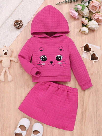 Quilted Kitty Face Hoodie & Skirt Set for Girls