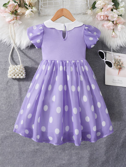 Adorable Lilac Polka Dot Puff Sleeve Dress Wholesale