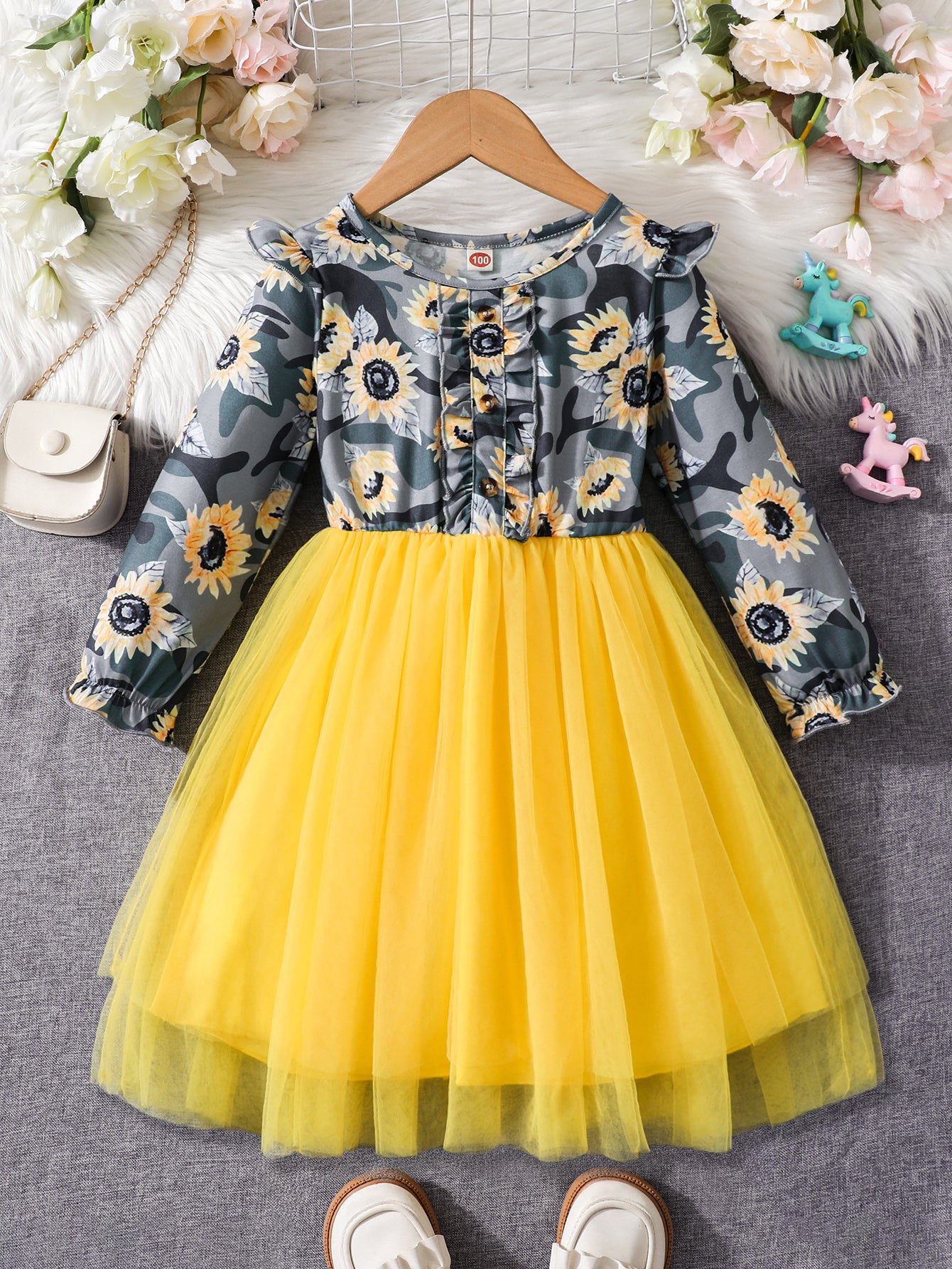 Sunflower Camouflage Tutu Dress Wholesale