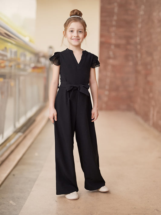 Chic Black Jumpsuit with Ruffle Sleeves for Girls Wholesale