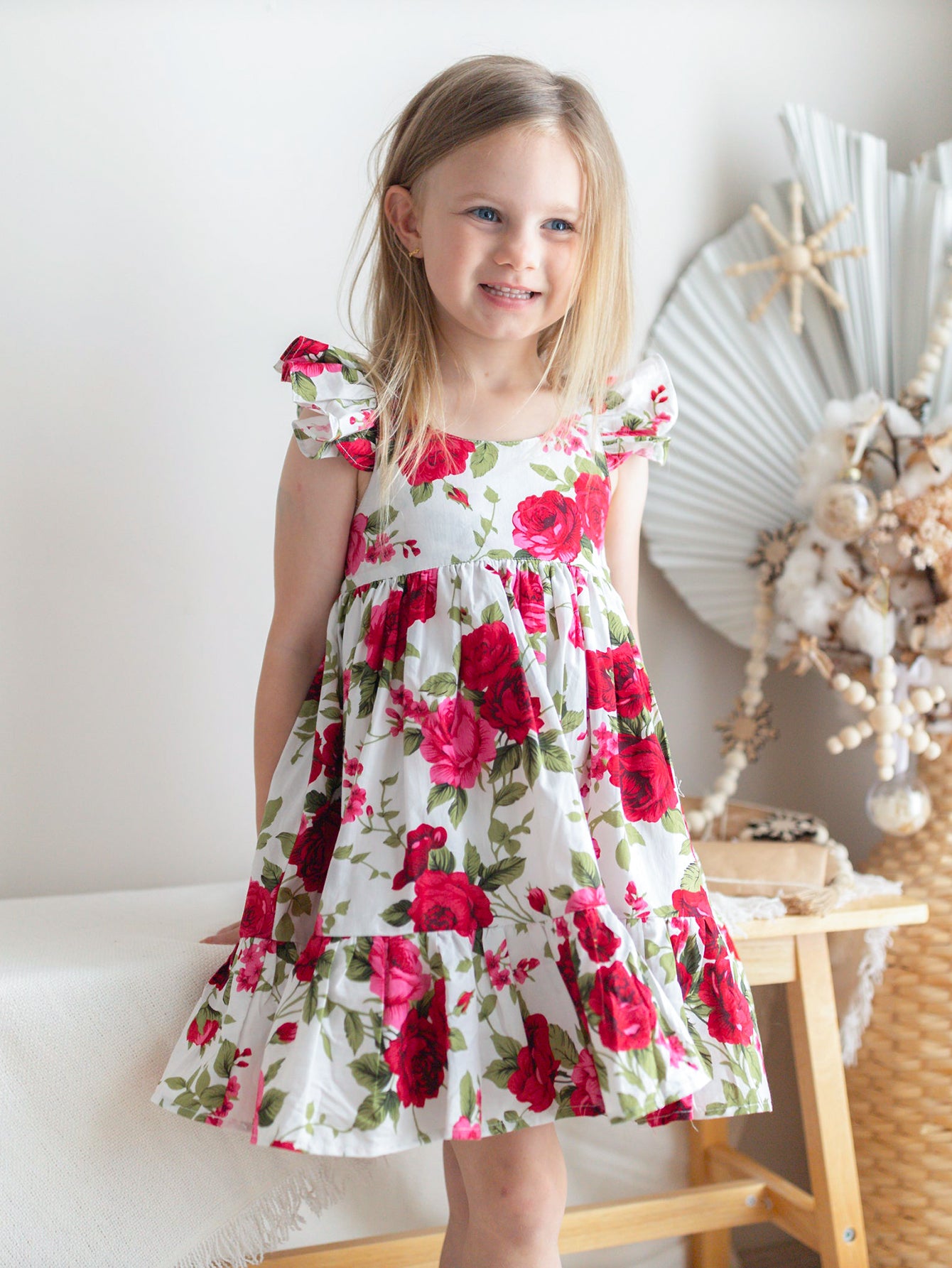 Girls' Ruffled Cap Sleeve Floral Dress Wholesale