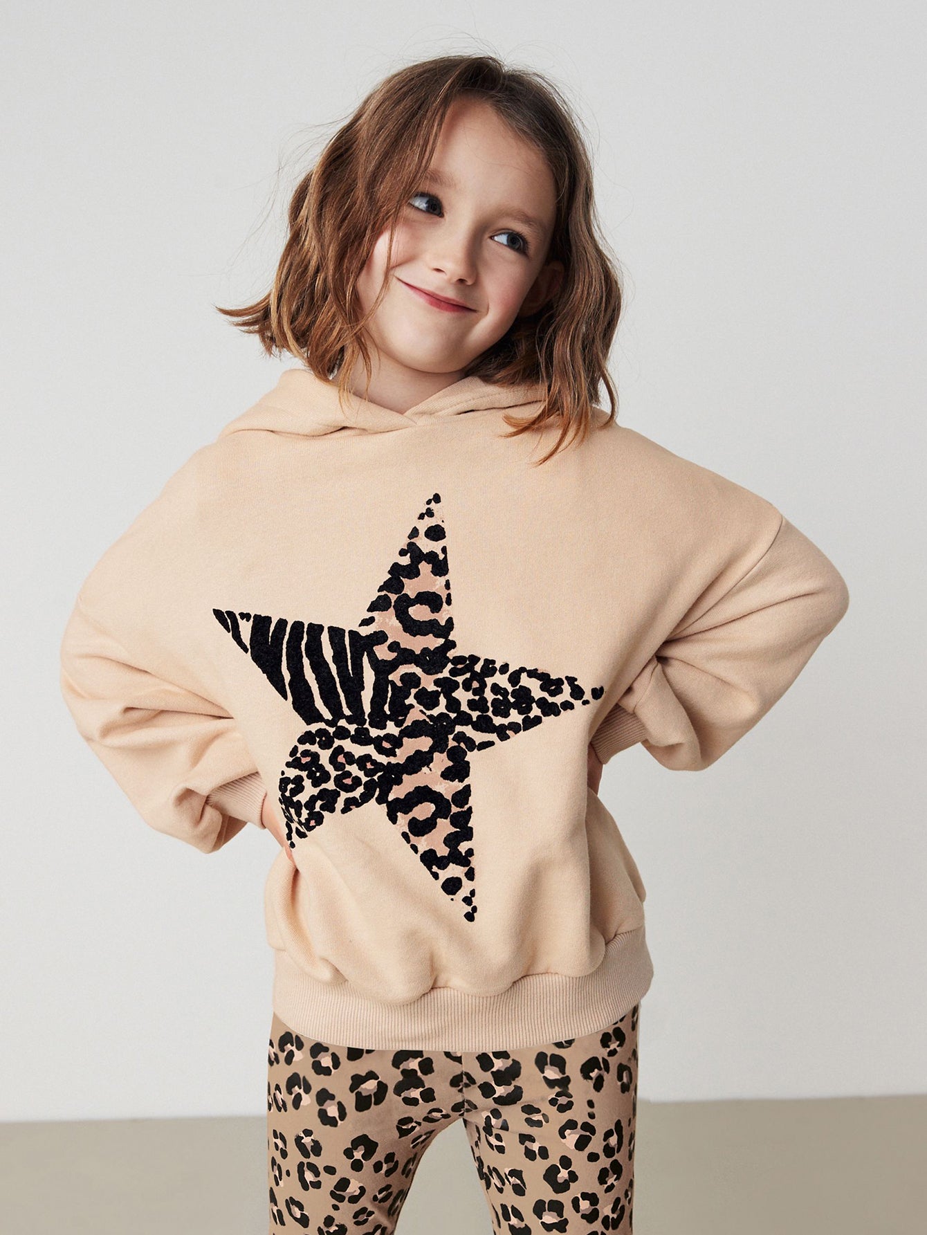 Girls'Star Hoodie & Leopard Leggings Set Wholesale