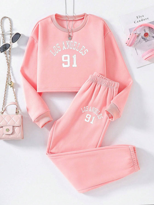 Girls' "Los Angeles 91" Cropped Sweatshirt and Joggers Set Wholesale