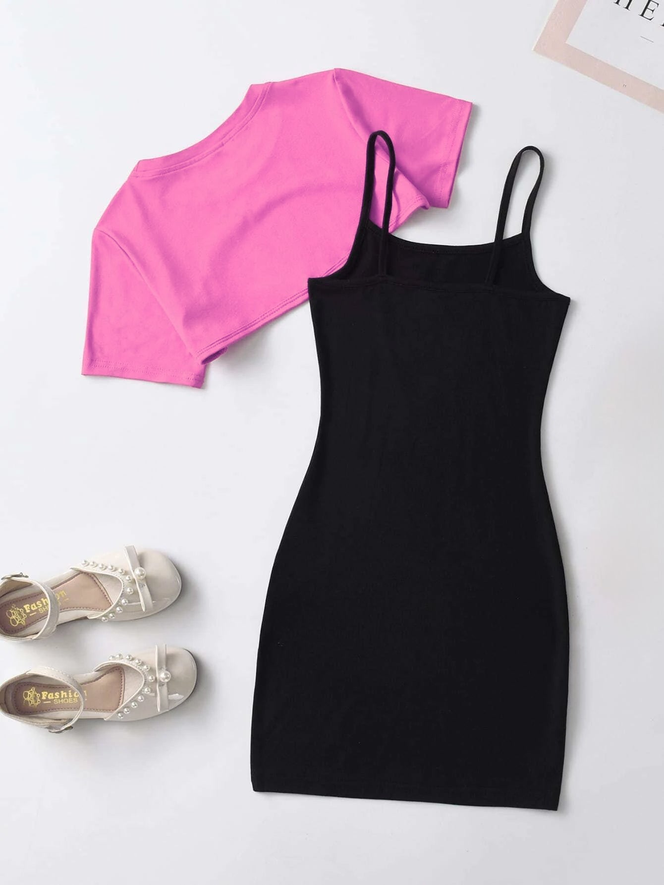 Girls' Bodycon Dress & Cropped Tee Set Wholesale