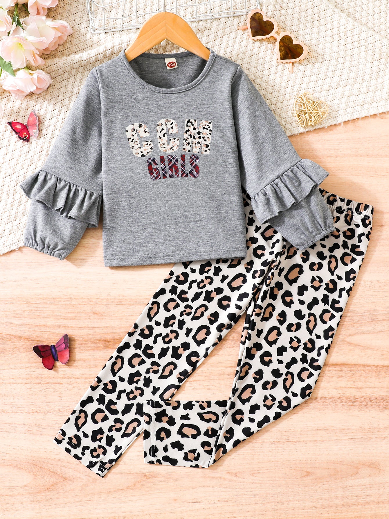 Girls'Ruffle Sleeve Sweatshirt & Leggings Set Wholesale