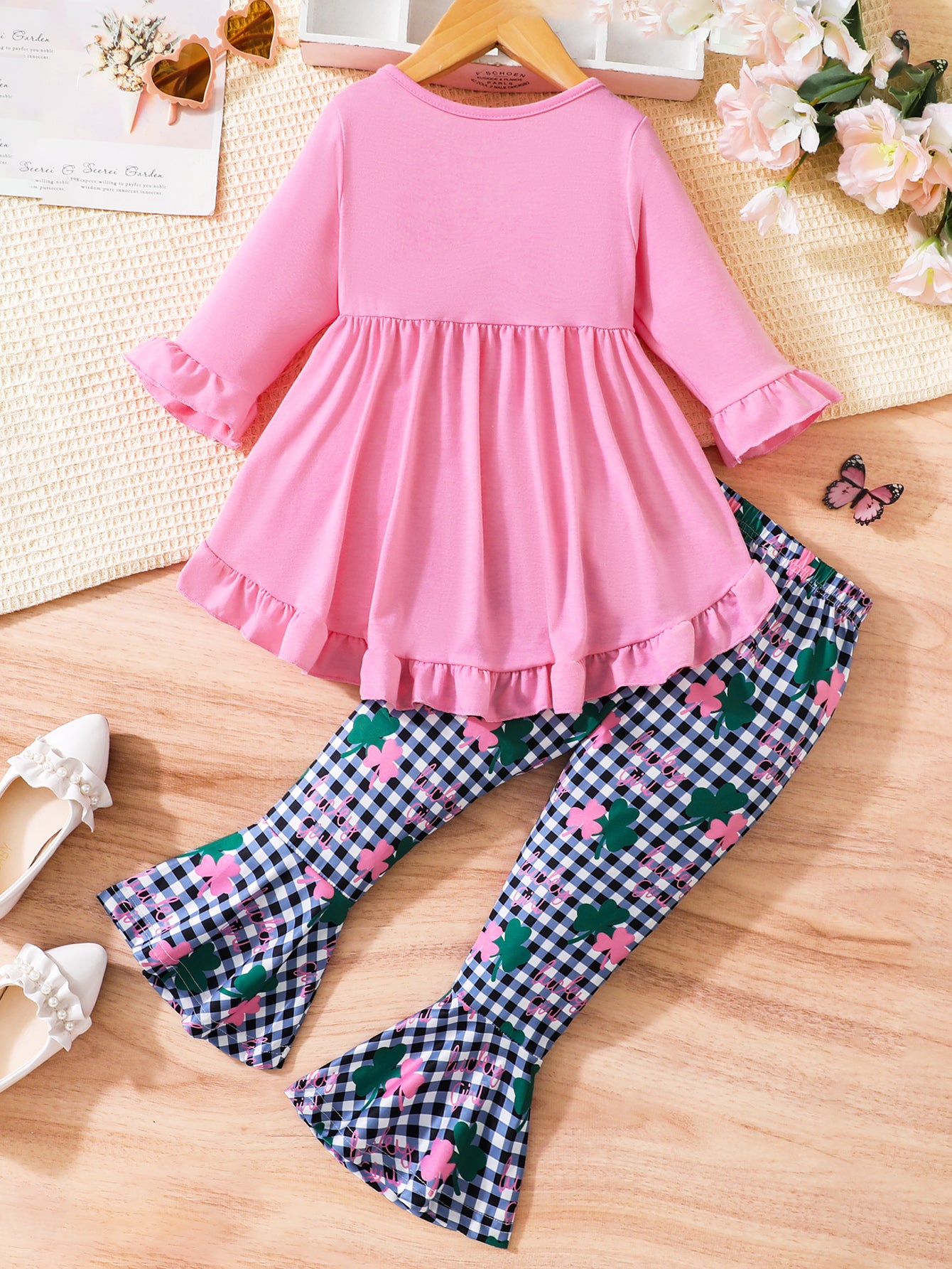 Girls' Lucky Clover Ruffle Tunic & Flared Pants Set Wholesale