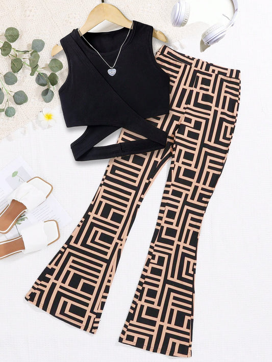 Bell-Bottom Pants with Wrap Crop Top Wholesale